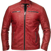 Men’s Red Vintage Motorcycle Retro Café Racer Sheepskin Leather Jacket