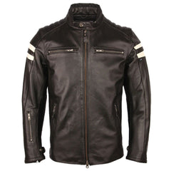Men's Retro Classic White-straps Motorcycle Leather Jacket