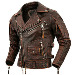 Herren Retro Distressed Braun Antik Rustikal Rindsleder Brando Lederjacke