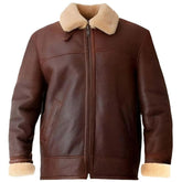 Men's Sherpa-Lined Aviator Distressed Brown Sheepskin Leather Jacket