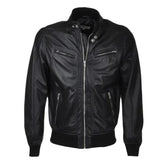 Men's Stylish Bomber Cross-Zipper Calfskin Leather Bomber
