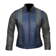 Men's Stylish Grey-Blue Motorcycle Leather Jacket