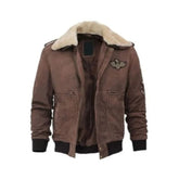 Men's Suede Bomber with Removable Shearling Collar leather jacket