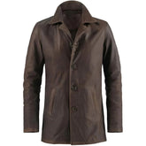 Men's Vintage-Inspired Distressed Brown Sheepskin Leather Jacket