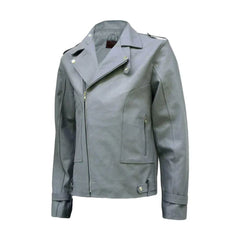 Men's Vintage-Style Biker Lapel-Collar Grey Lambskin Leather Jacket