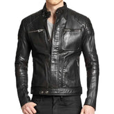 Men's Vintage Classic Front-Pockets Black Sheepskin Leather Jacket