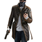 Men's Watch Dogs Aiden Pearce Brown Leather Coat