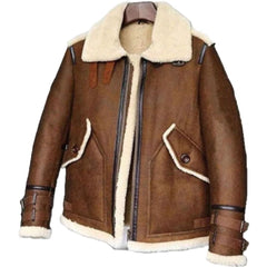 Veste d'hiver en cuir de mouton marron riche pour homme