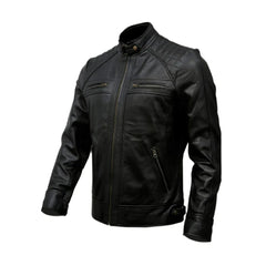 Men's Motorcycle Quilted Genuine sheepskin Leather Jacket