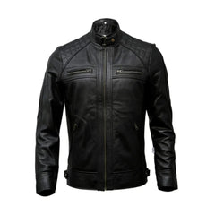 Men's Motorcycle Quilted Genuine sheepskin Leather Jacket