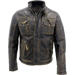 Herren Vintage Café Racer Distressed Moto Lederjacke in Braun