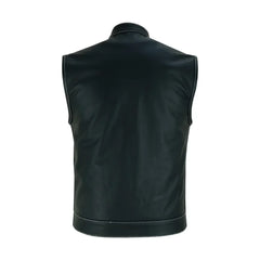 Men's Black Iconic-Style Biker Genuine Sheepskin Leather Vest