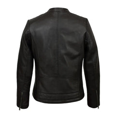 Women's Slim-fit Biker Black Sheepskin Leather Jacket