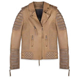 Unisex Casual Out-Fit Distressed Braune echte Lammlederjacke