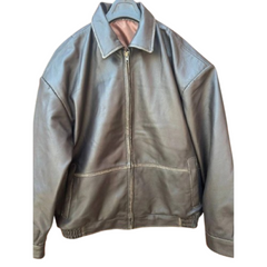 Unisex Oversize Vintage Grey Bomber Cowhide Leather Jacket