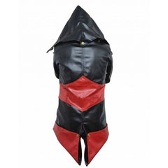 Veste en cuir d'agneau noir et rouge à capuche amovible unisexe