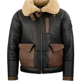 Unisex Aviator Fur Lined Sherpa Bomber Brown Sheepskin Leather Jacket