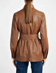 Women's Stylish Light-Brown Sheepskin Leather Coat