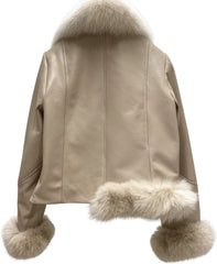 Women's Elegant Apricot Sheepskin Leather Jacket Warm Winter Fur Coat