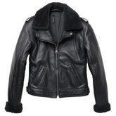 Women’s Black B3 Sherpa-Collar Classy Winter Cowhide Leather Jacket