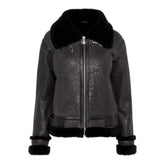 Women's Black Bomber Sherpa-Lined Leather Jacket