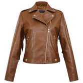 Women's Brown Genuine Sheepskin Fringed-Trim Leather Jacket