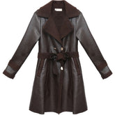 Women's Coffee-Brown Sherpa-Lined Genuine Sheepskin Long Coat