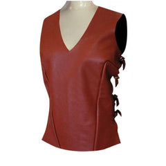 Women's Red Sheepskin Leather Vest