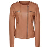 Women's Slim-Fit Brown Sheepskin Leather Biker Jacket