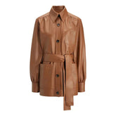 Women's Stylish Light-Brown Sheepskin Leather Coat