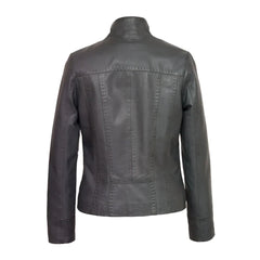 Women's Slim-fit Motorcycle Grey Sheepskin Leather Jacket