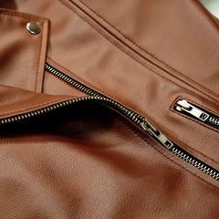 Women's Classic Asymmetrical Lapel-Style Sheepskin Brown Leather Jacket