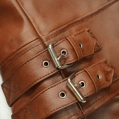 Women's Classic Asymmetrical Lapel-Style Sheepskin Brown Leather Jacket