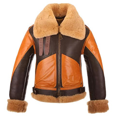 Men's RAF-Inspired B3 Two-Tone Faux Shearling Fur Bomber Leather Jacket