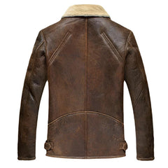 Men's Rugged-off Distressed Brown Sherpa-Lined Cowhide Leather Jacket