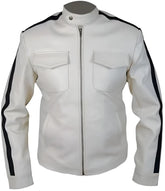 Men's Casual White Genuine Lambskin Leather Motorcycle Jacket