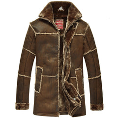 Men's Faux Fur-Lined Suede Mid-length Leather Coat