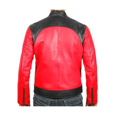 Men's Black-Red Contrast Motorcycle Sheepskin Leather Jacket