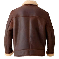 Men's Sherpa-Lined Aviator Distressed Brown Sheepskin Leather Jacket