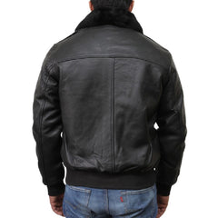 Men's Premium Bomber Sherpa-Lined Black Cowhide Leather Jacket