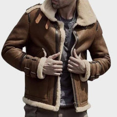 Veste d'hiver en cuir de mouton marron riche pour homme