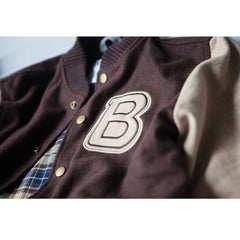 Men's Brown Fashion 'B' Patch logo B3 Bomber Varsity Jacket