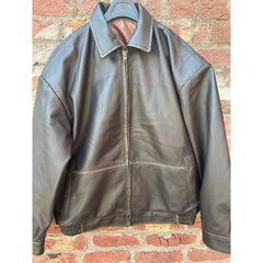 Unisex Oversize Vintage Grey Bomber Cowhide Leather Jacket