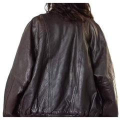 Unisex Oversize Vintage Grey Bomber Cowhide Leather Jacket