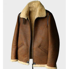 Men's Brown RAF Flight Bomber Sheepskin Unisex Leather Jacket