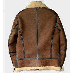 Men's Brown RAF Flight Bomber Sheepskin Unisex Leather Jacket