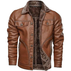 Men's Winter Slim-fit Rich Brown Real Sheepskin Leather Jacket