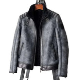 Men's B3-Bomber Sherpa Sheepskin Leather Jacket With Grey-Black Combination