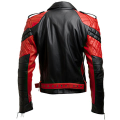 Men’s Black-Red Quilted-Sleeves Sheepskin Brando Leather Jacket