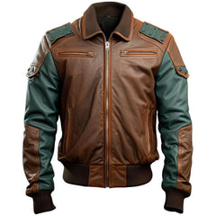 Veste en cuir de mouton marron à col chemise pour homme